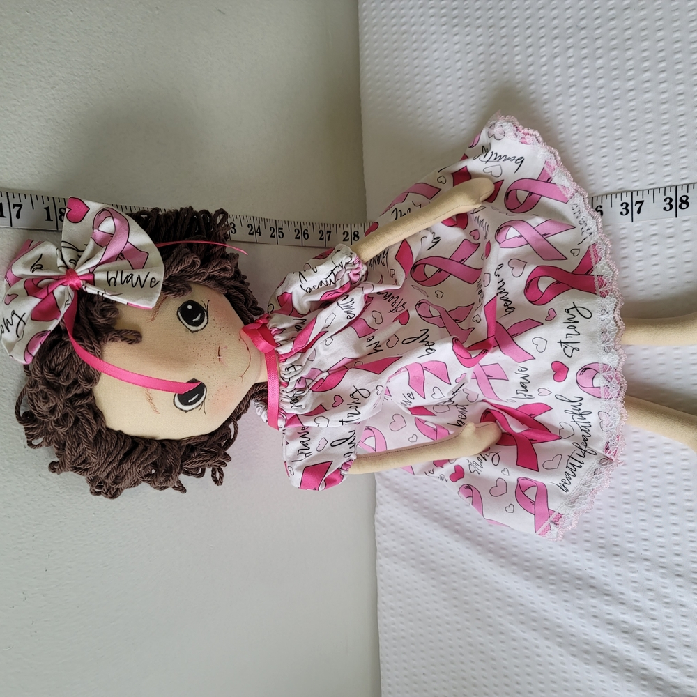 Pink Ribbon Breast Cancer Rag Doll - Picture 2 of 6